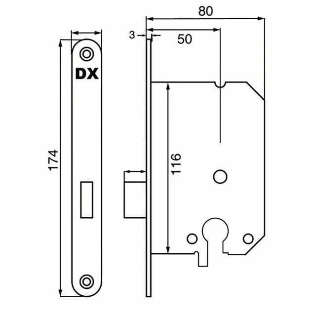 Dulimex Kastslot doornmaat 50mm euro cilinder RVS incl rechthoekige sluitplaat