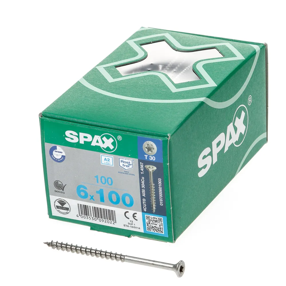 SPAX SPAANPLAATSCHROEF PLATVERZONKEN KOP RVS TSTAR T30 DEELDRAAD 6.0 X 100MM